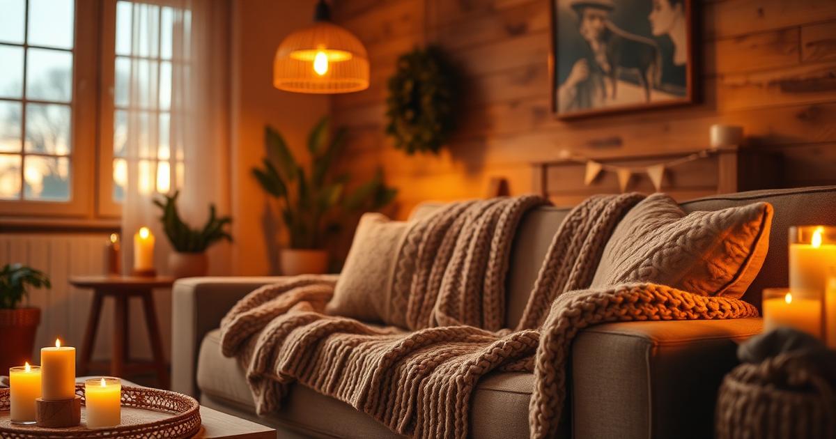 cozy calm living room with warm lighting and soft textures for a peaceful home