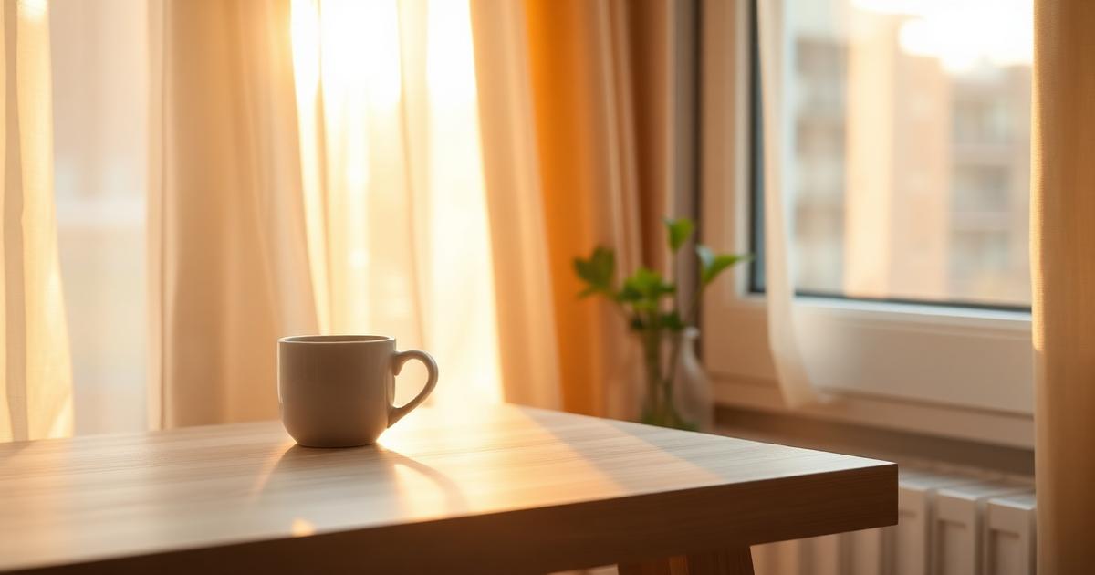 calm sunlit morning routine to reduce anxiety with coffee and soft light