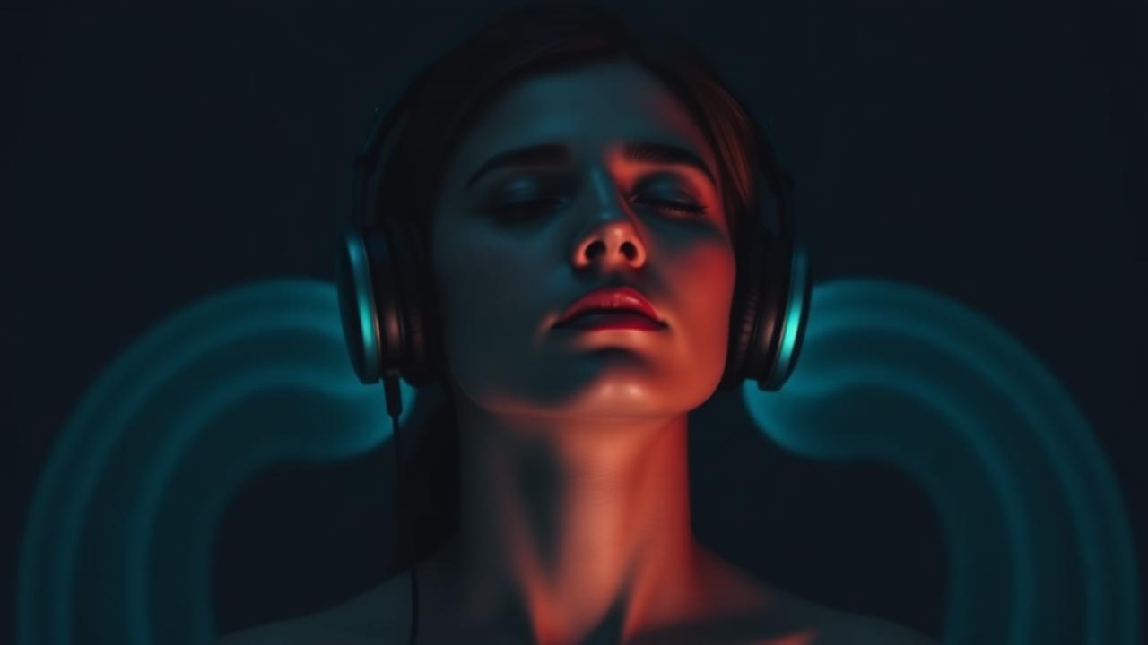 Person wearing headphones surrounded by teal light waves, symbolizing a nervous system reset