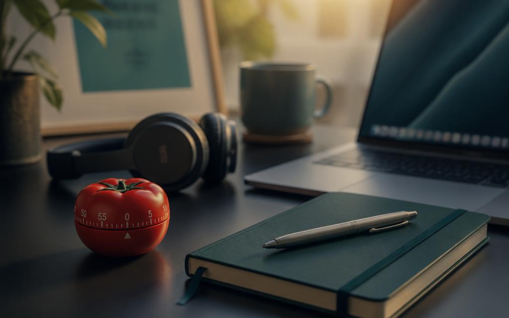 desk with a timer for the Pomodoro Technique to focus and beat procrastination