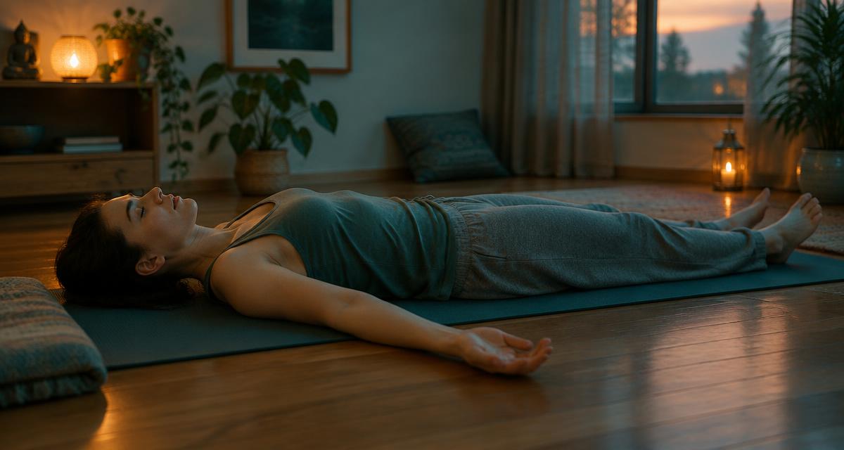 person lying on a mat with relaxed open hands practicing progressive muscle relaxation